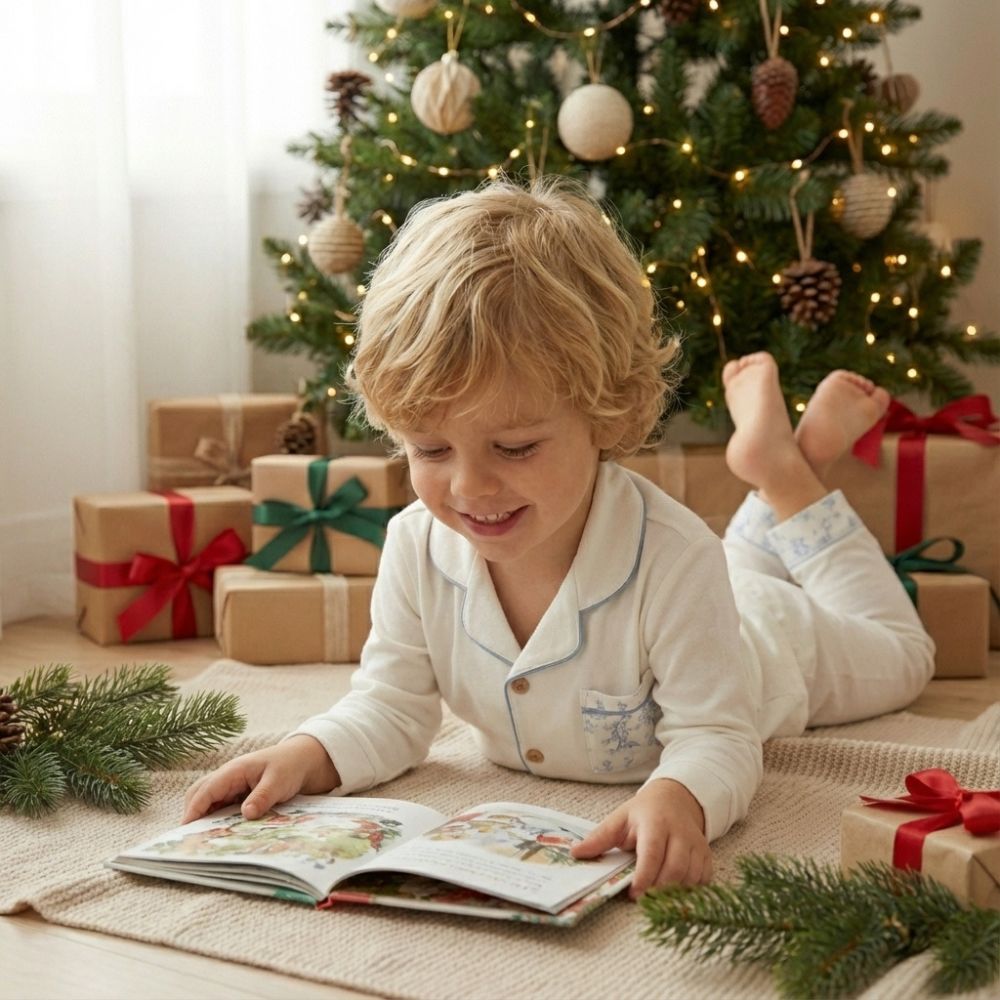 Boy's pajamas + coordinated baby pajamas, blue