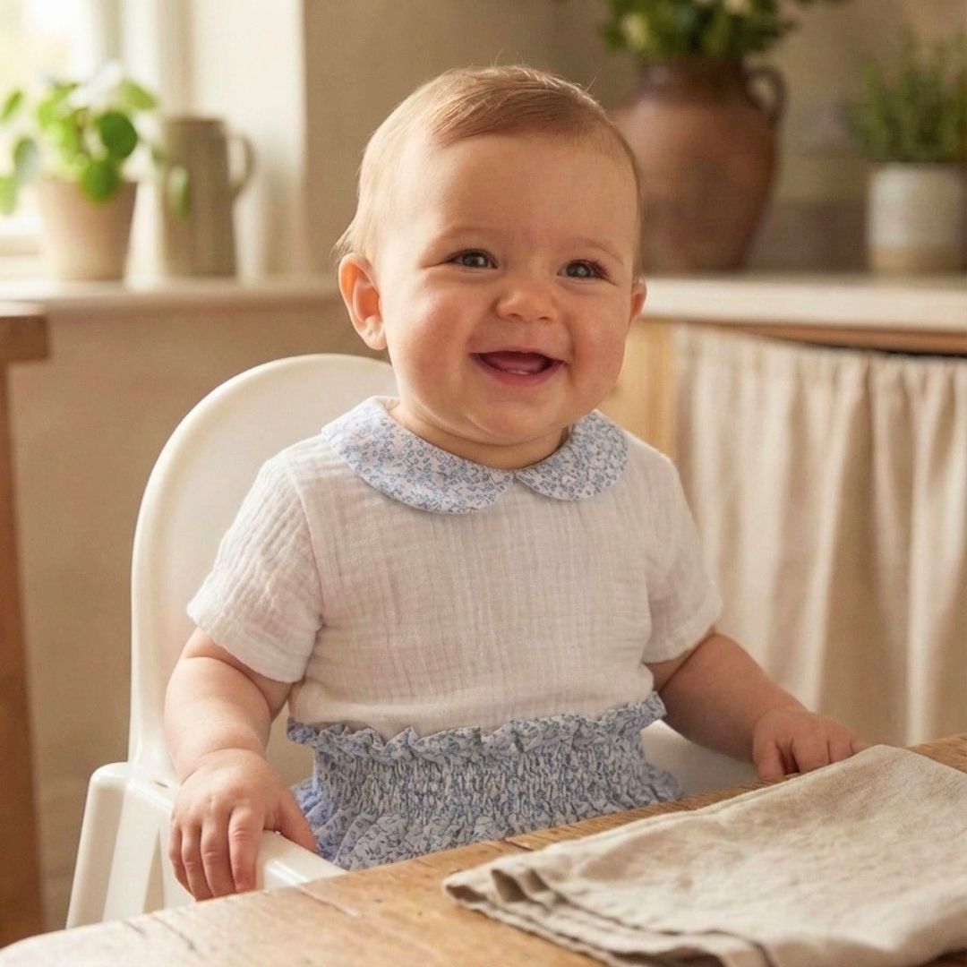 Camisita-body bámbula blanca con cuello bebe  Campari Azul