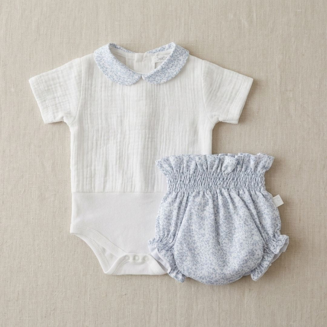Camisita-body bámbula blanca con cuello bebe  Campari Azul
