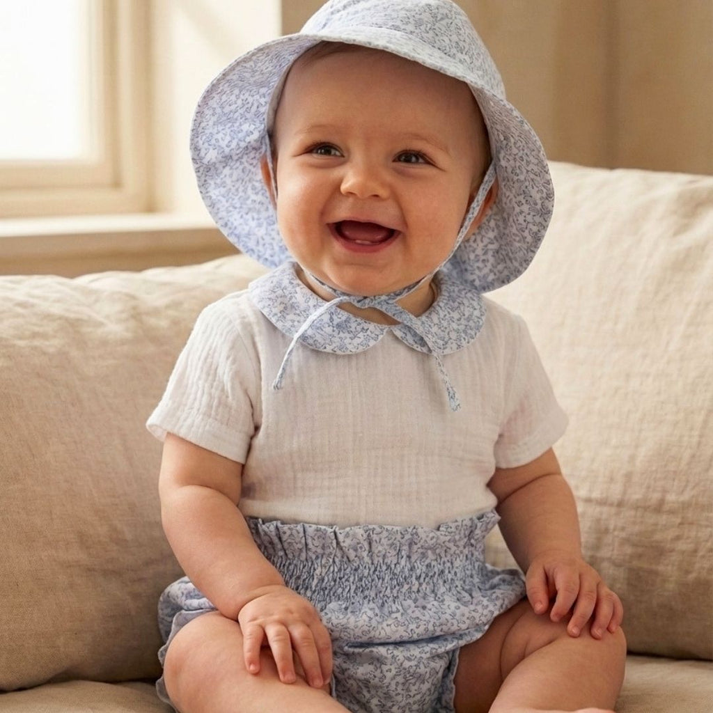 Conjunto Campari Azul completo body, culotte y gorrito para sol